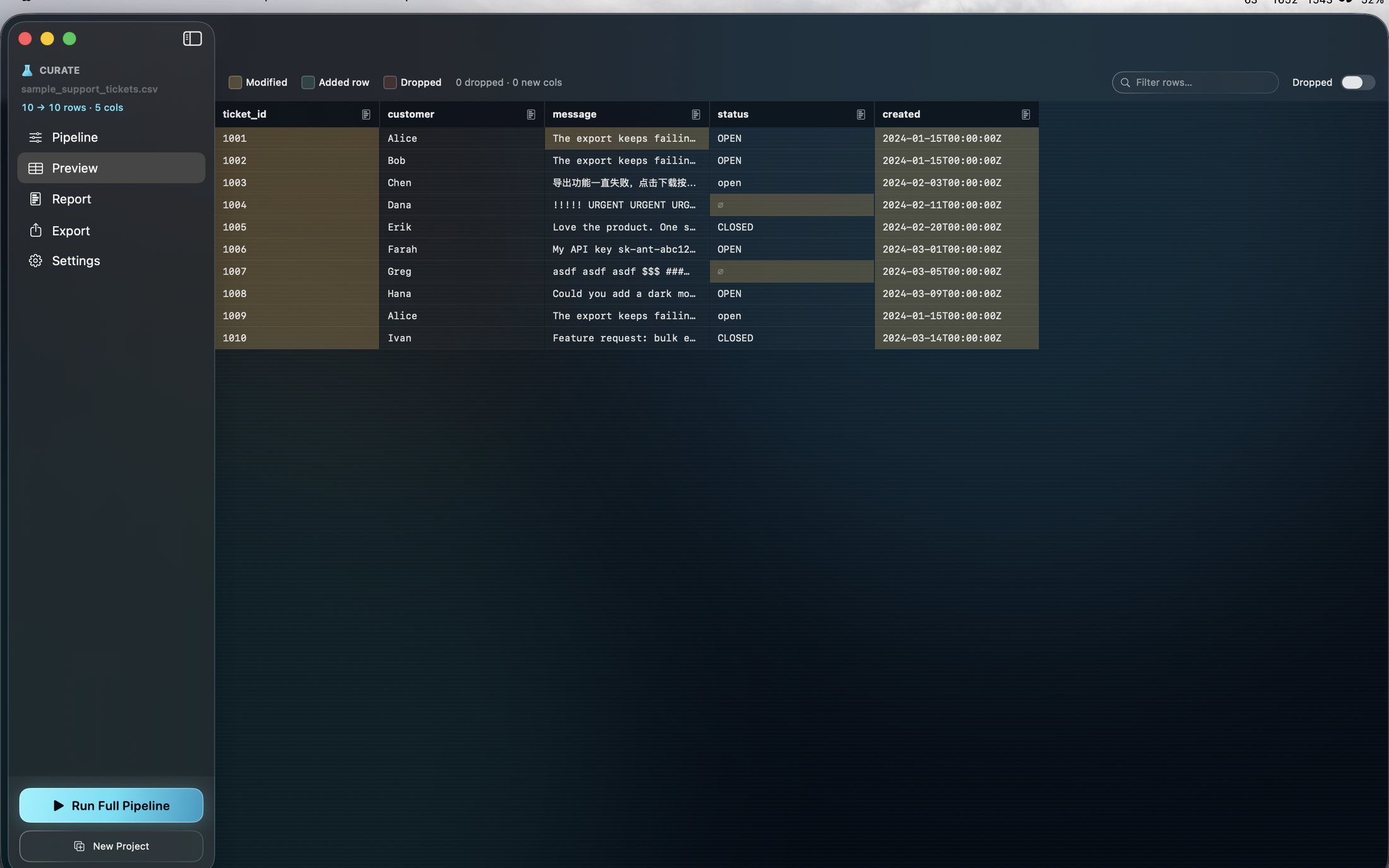 Reports — Quality and processing reports that tell you what was dropped and why.