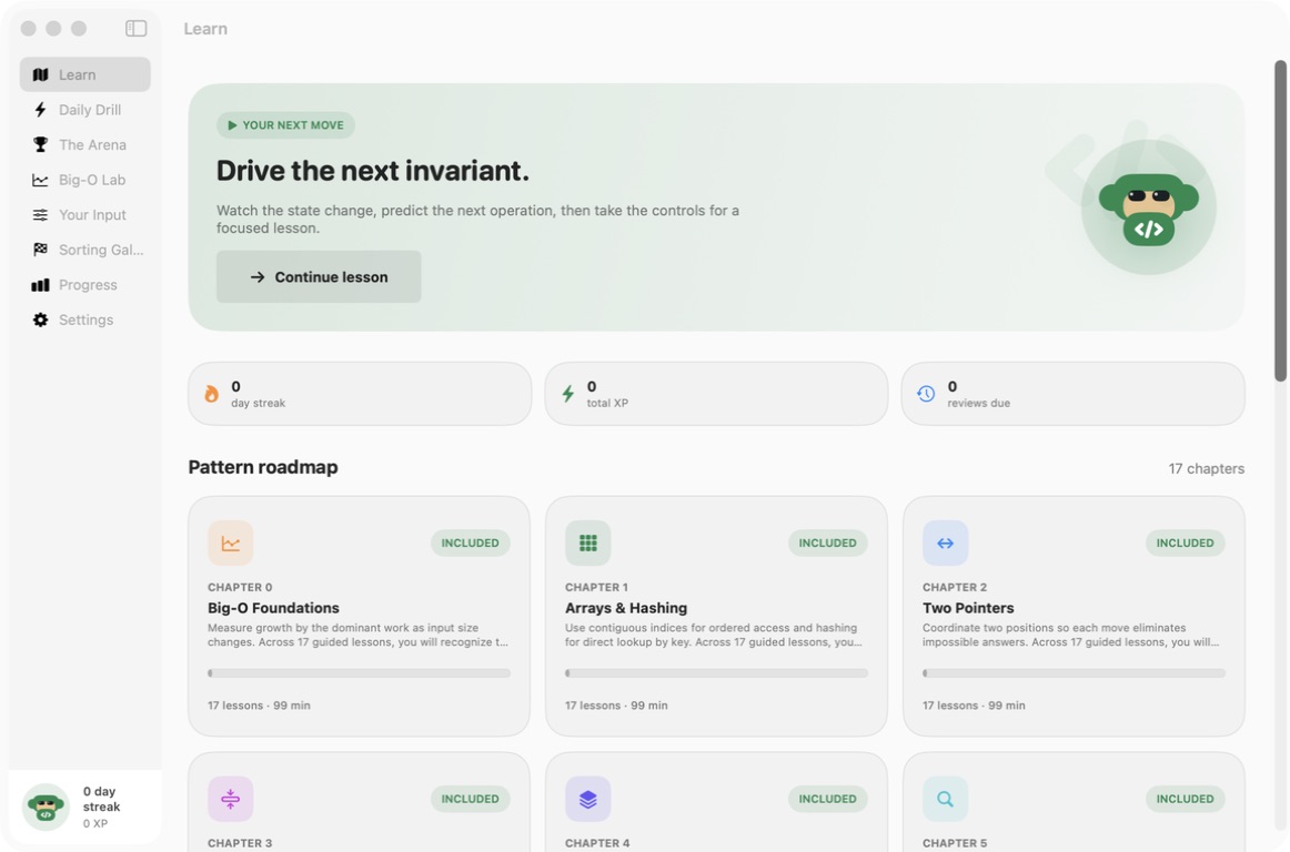 Algorithms Arena — Included chapter roadmap