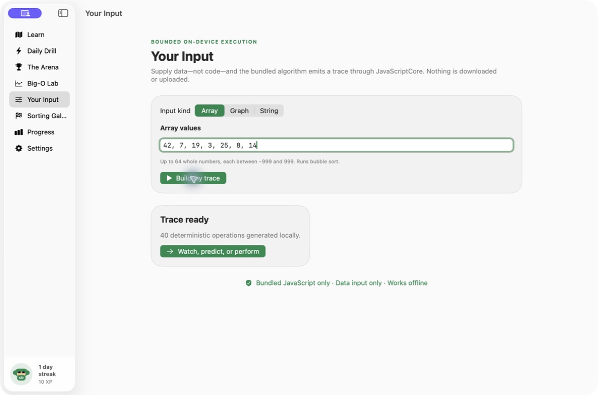 Algorithms Arena — Your input offline deterministic trace