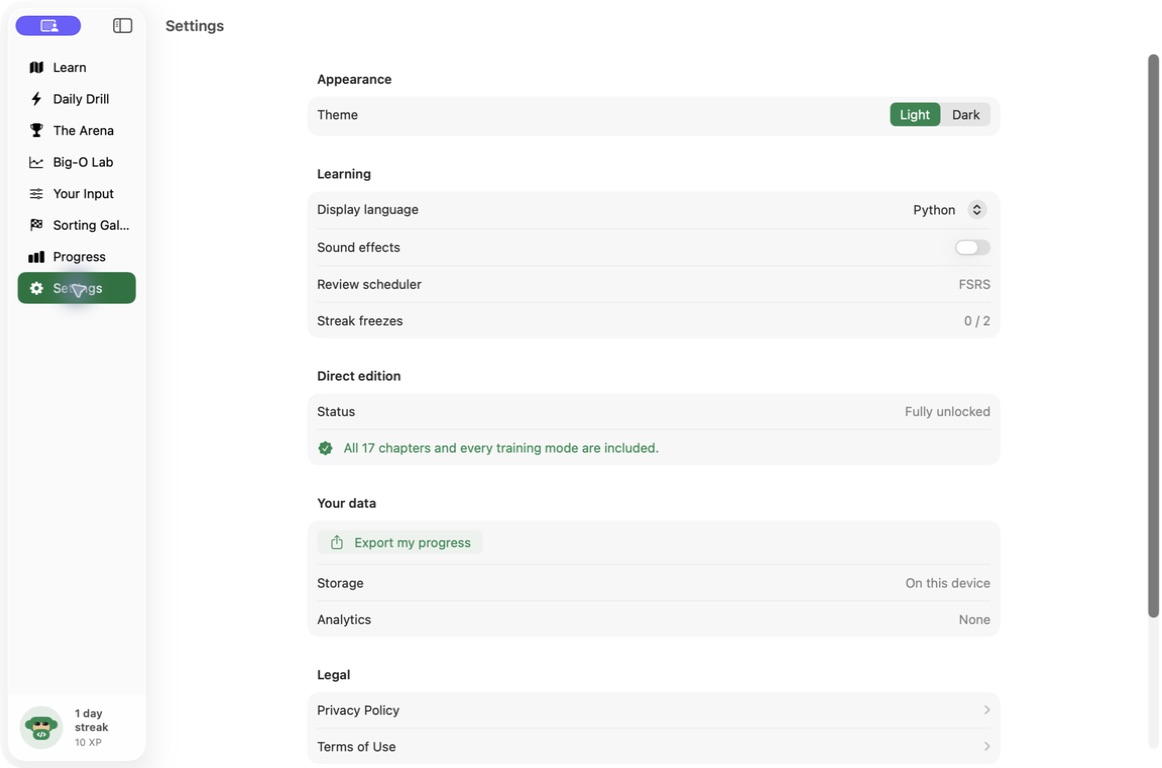 Algorithms Arena — Settings direct edition fully unlocked