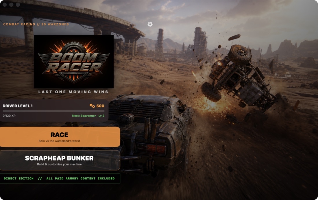 Boom Racer — Direct edition combat racing menu