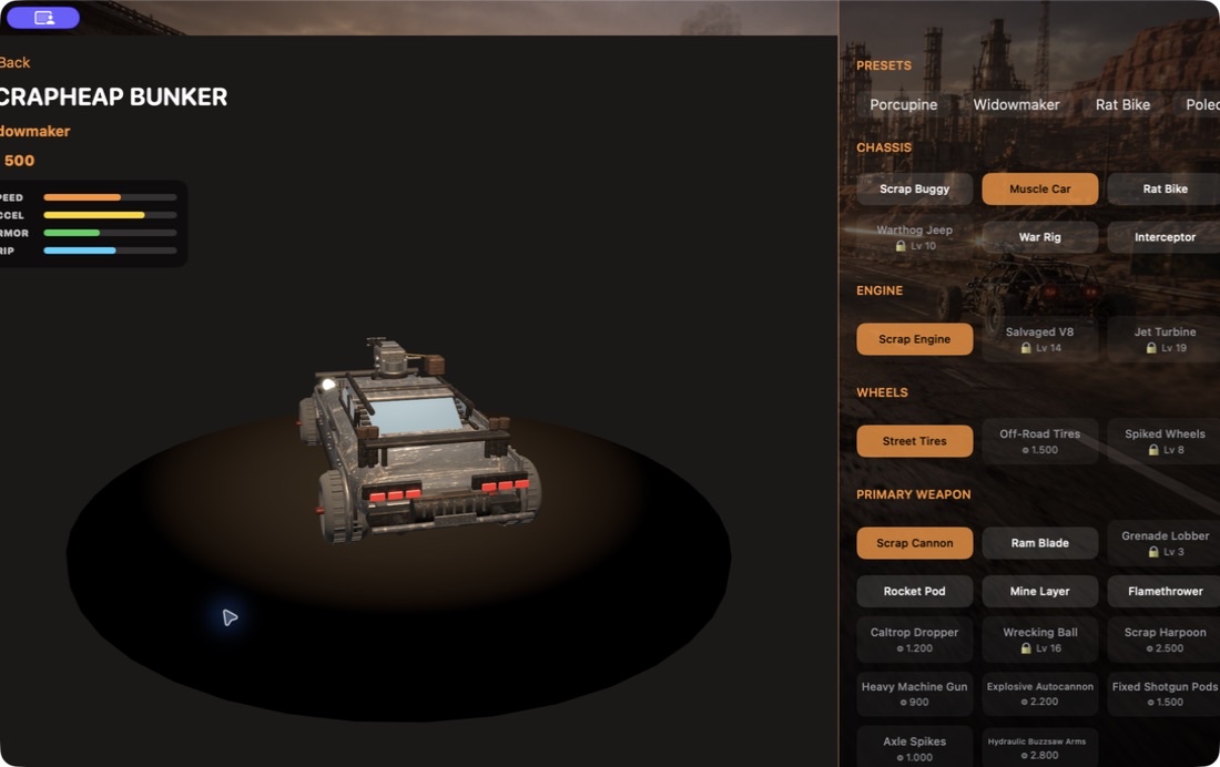 Boom Racer — Scrapheap bunker armory and presets