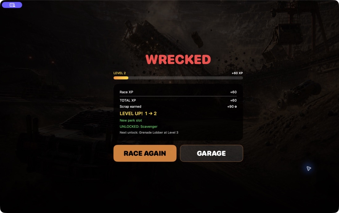 Boom Racer — Level up results and unlocks