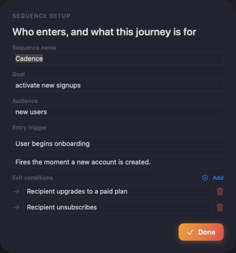 Cadence Email Sequences — Sequence setup