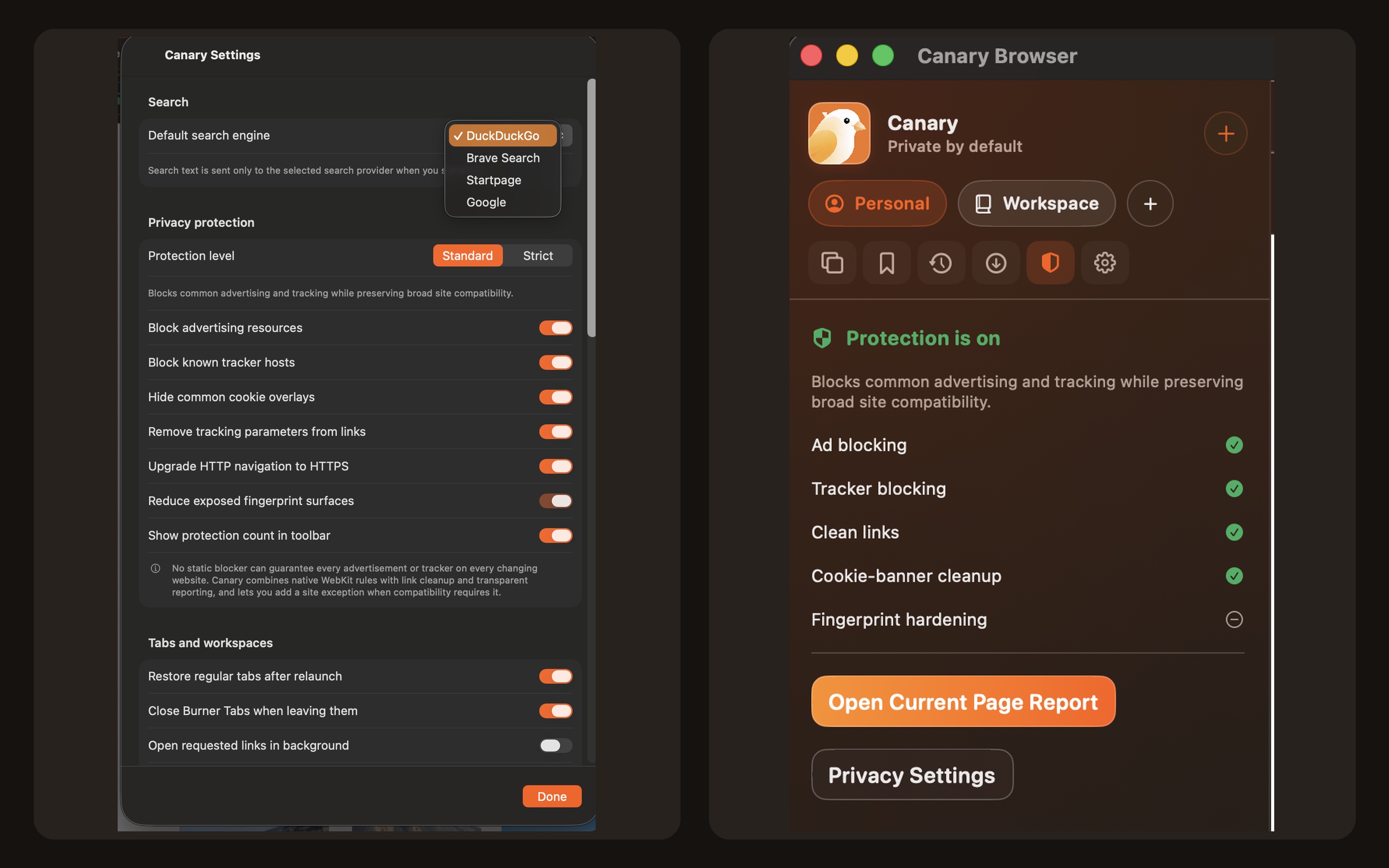 Canary Browser — Canary search and protection sidebar