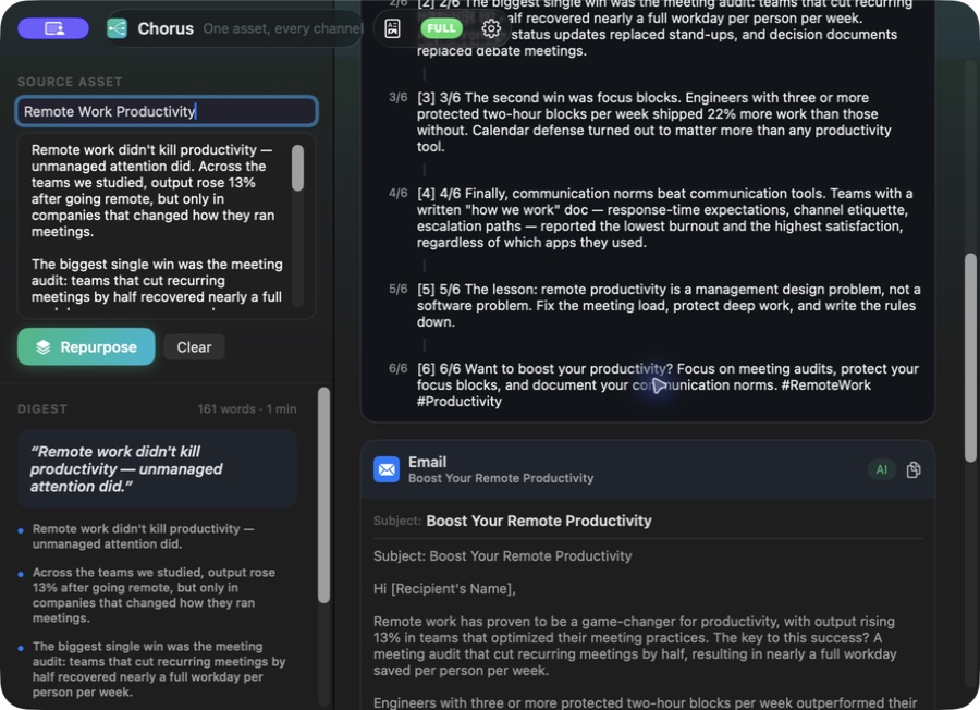 Chorus — X thread and email