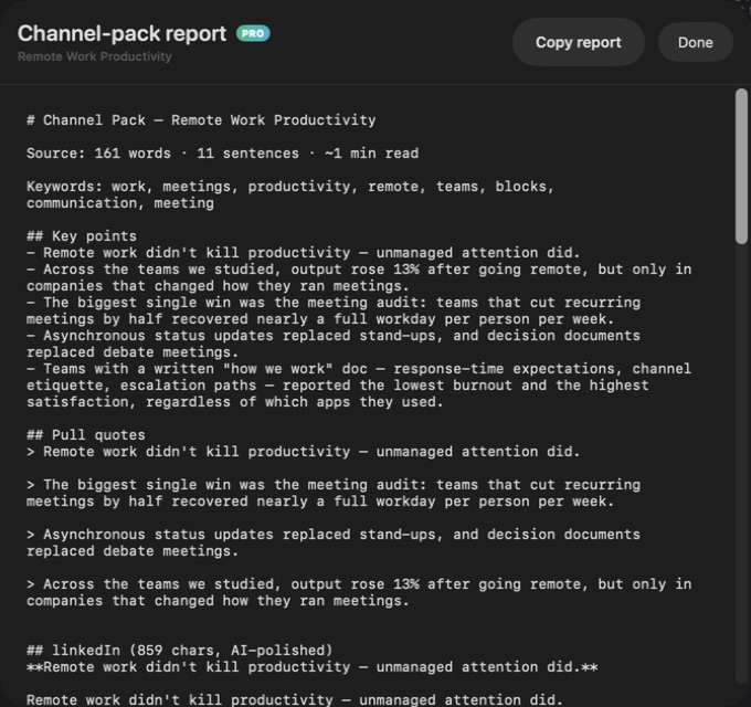 Chorus — Channel pack report