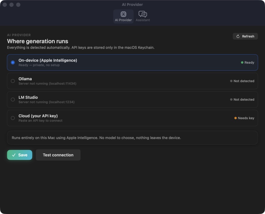 Chorus — Private AI settings