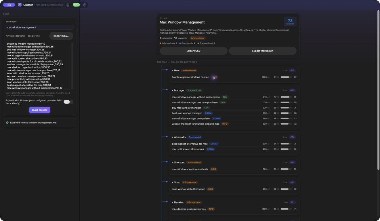 Cluster — Markdown export completed