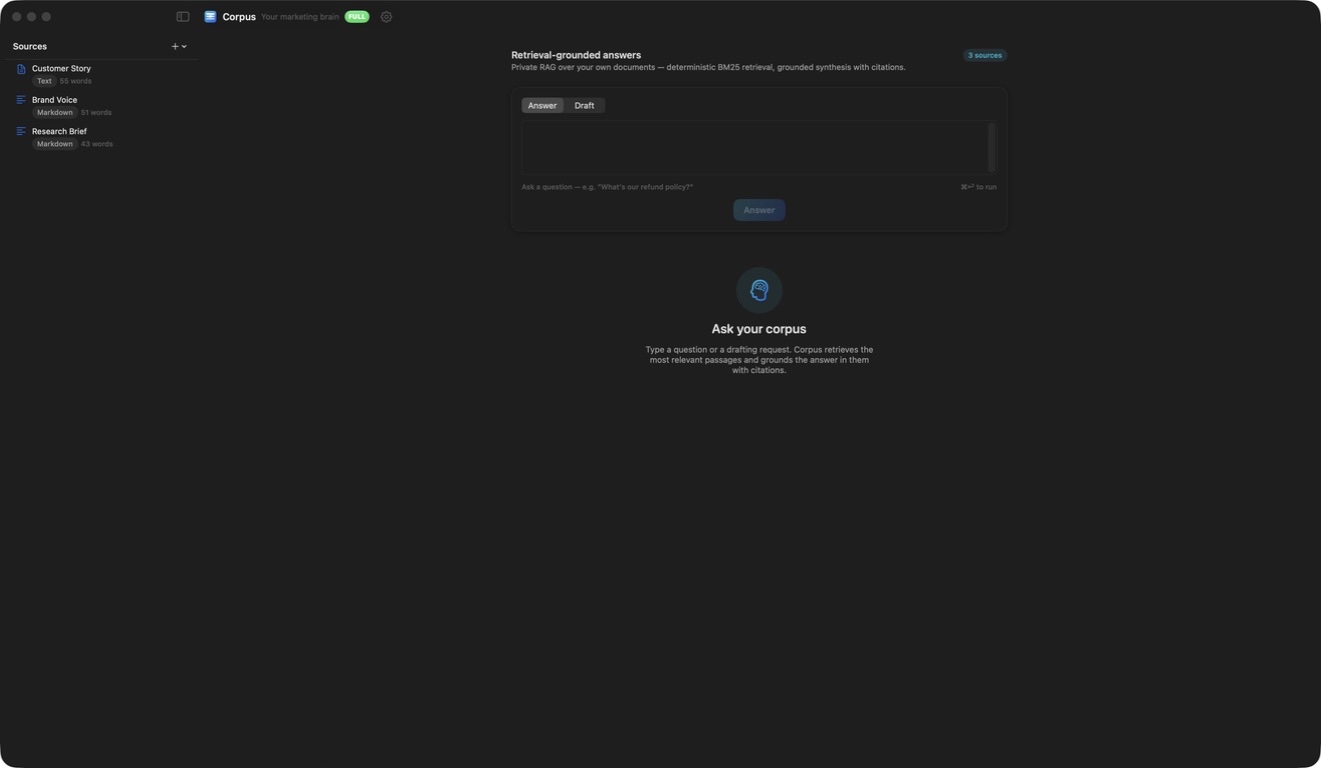 Corpus — Persisted library after relaunch
