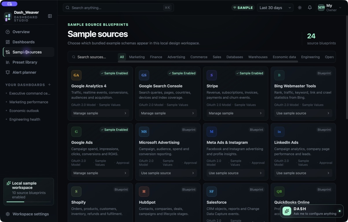 Dash Weaver — Local sample source blueprints