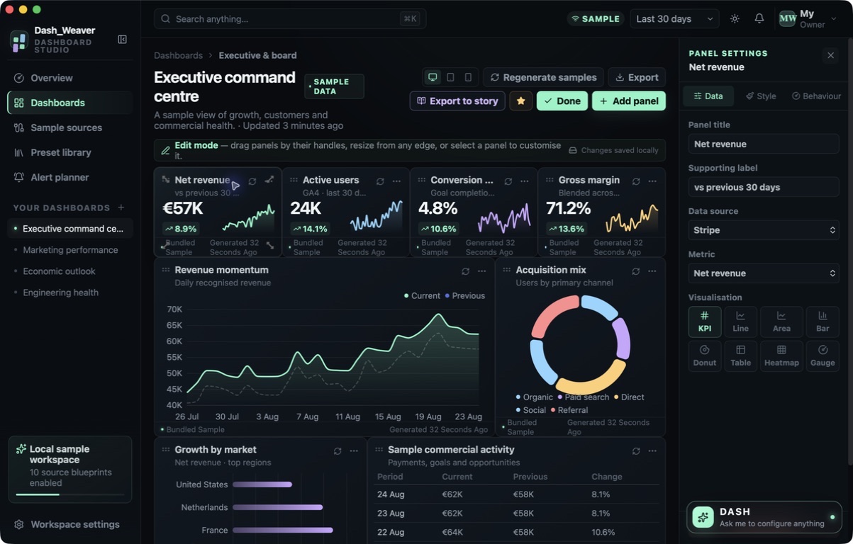 Dash Weaver — Chart metric and source configuration