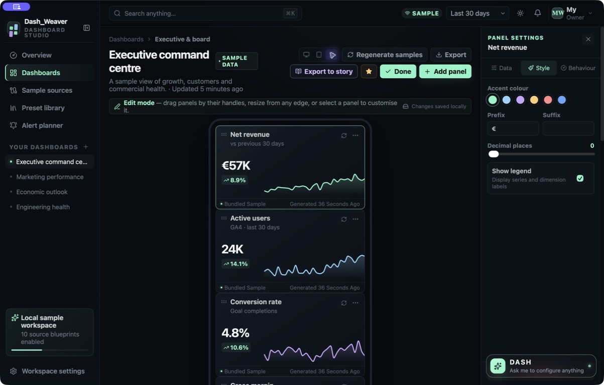 Dash Weaver — Phone responsive dashboard preview