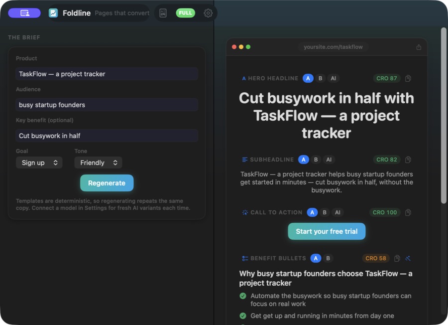 Foldline — Landing page copy builder