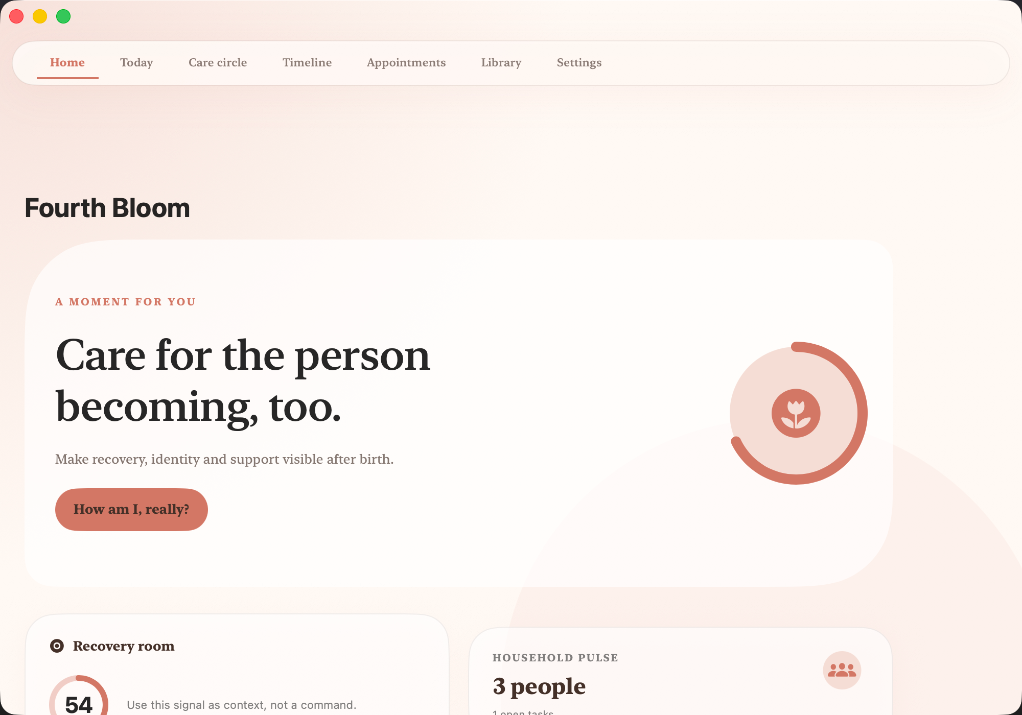 Fourth Bloom — Postpartum recovery dashboard