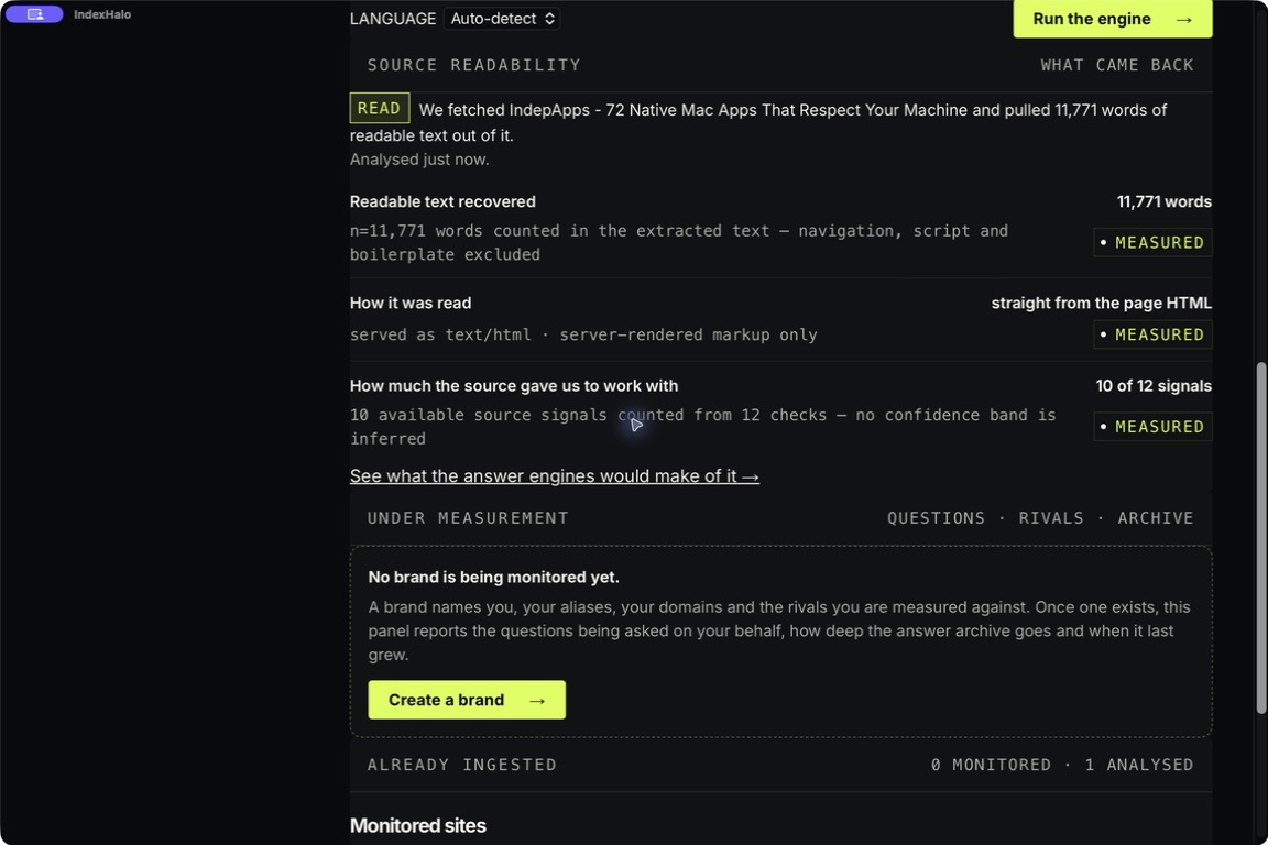 IndexHalo — Public page source readability measured