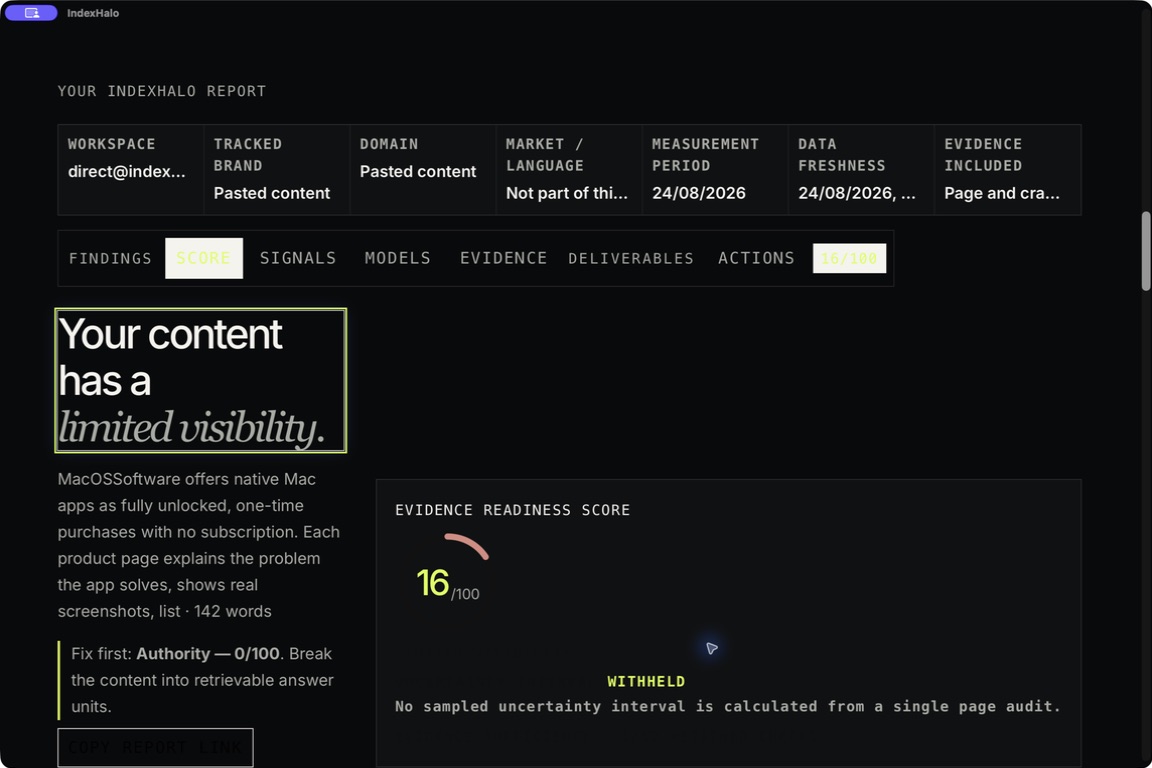 IndexHalo — Saved evidence readiness report