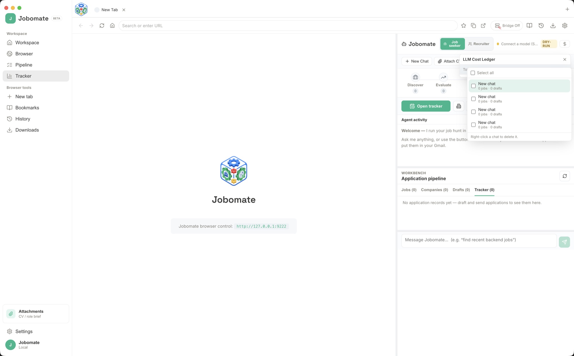 Jobomate live LLM cost breakdown showing token usage and spend.