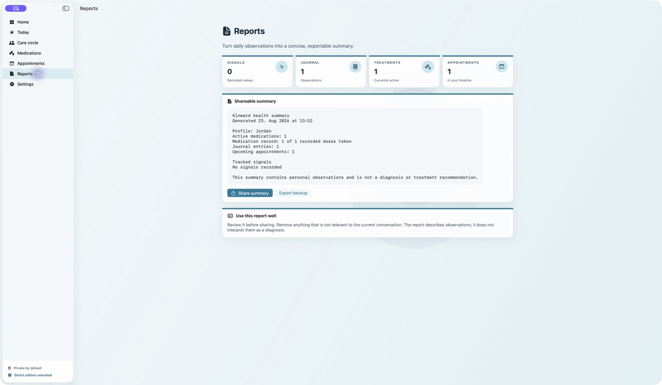 Kinward — Shareable care report