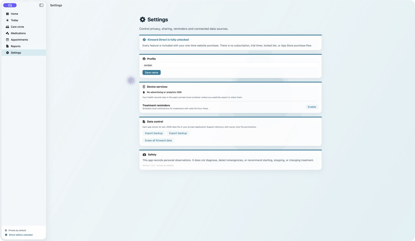 Kinward — Fully unlocked private settings