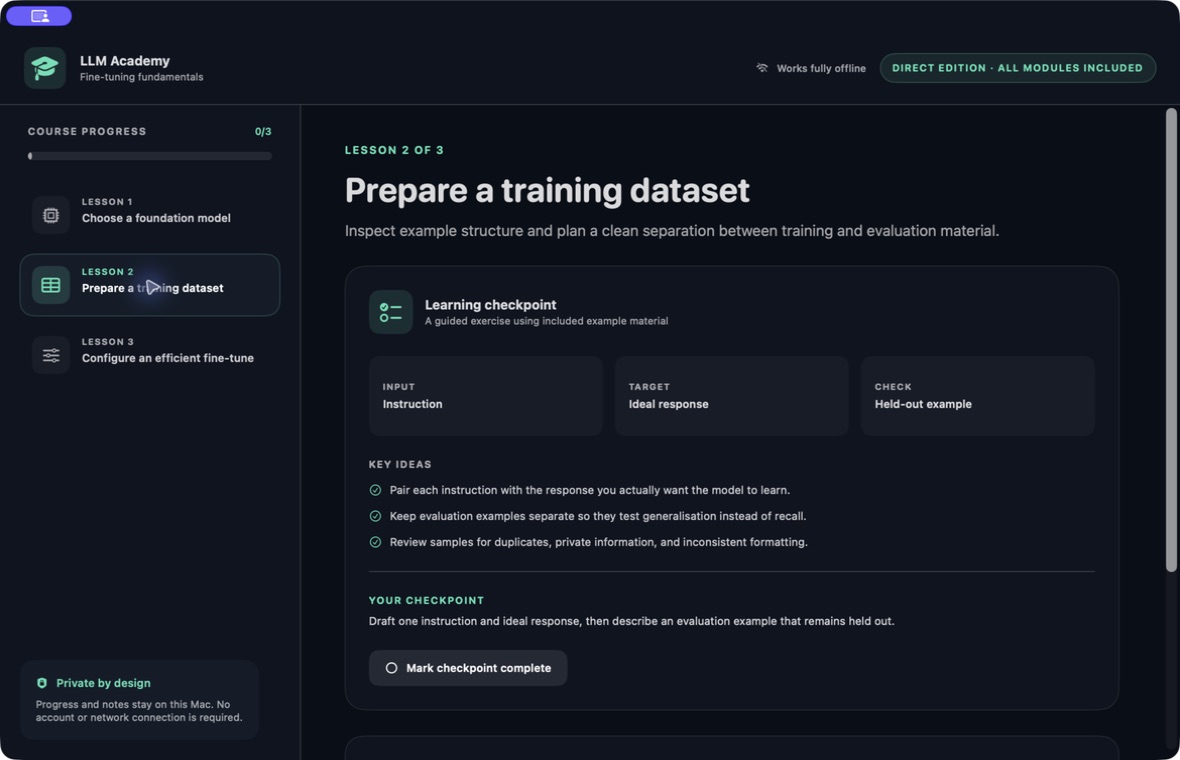 LLM Academy — Lesson training dataset planning