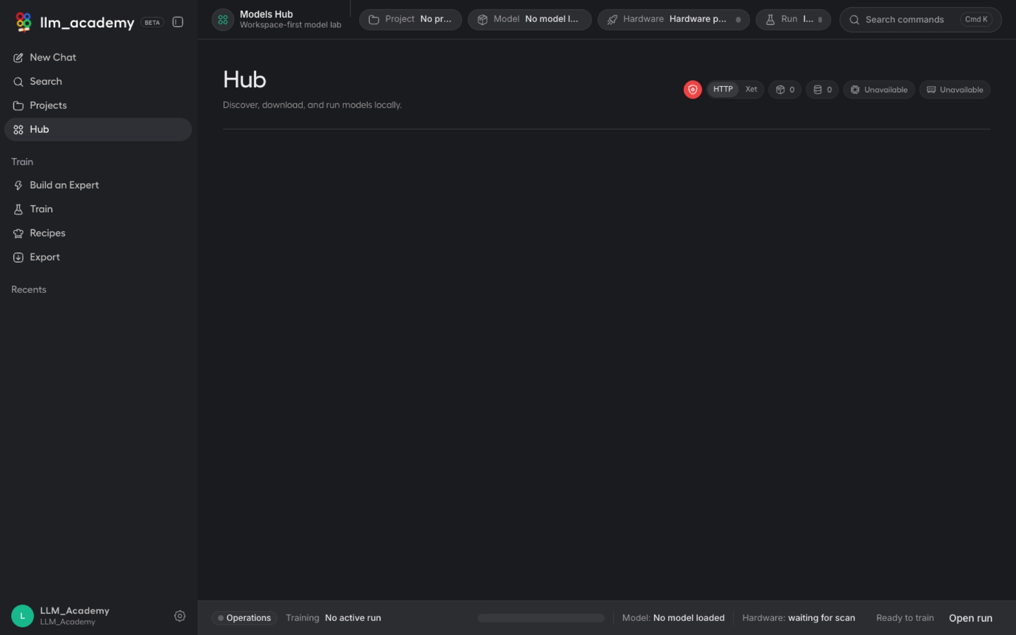 LLM Academy model hub for discovering and downloading open models.