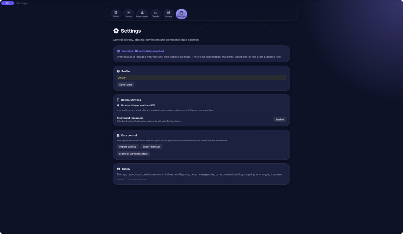 LumaRest — Private unlocked settings