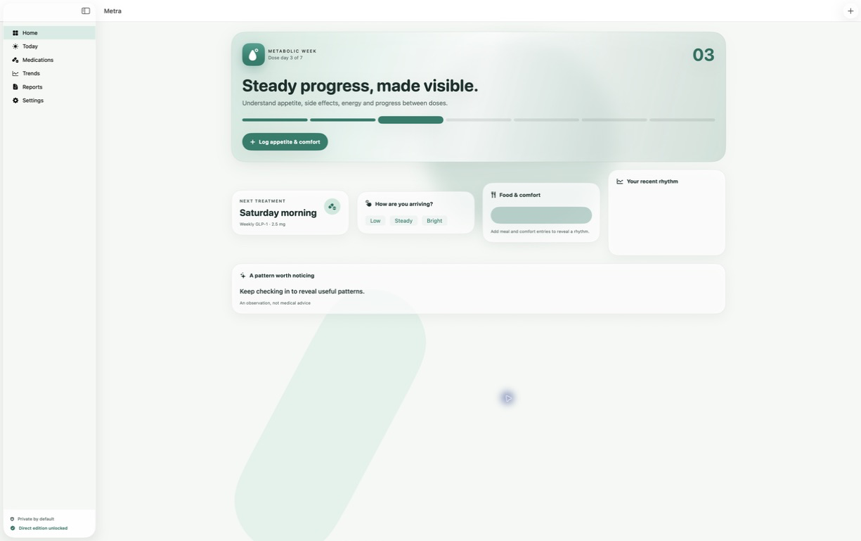 Metra — Home dashboard
