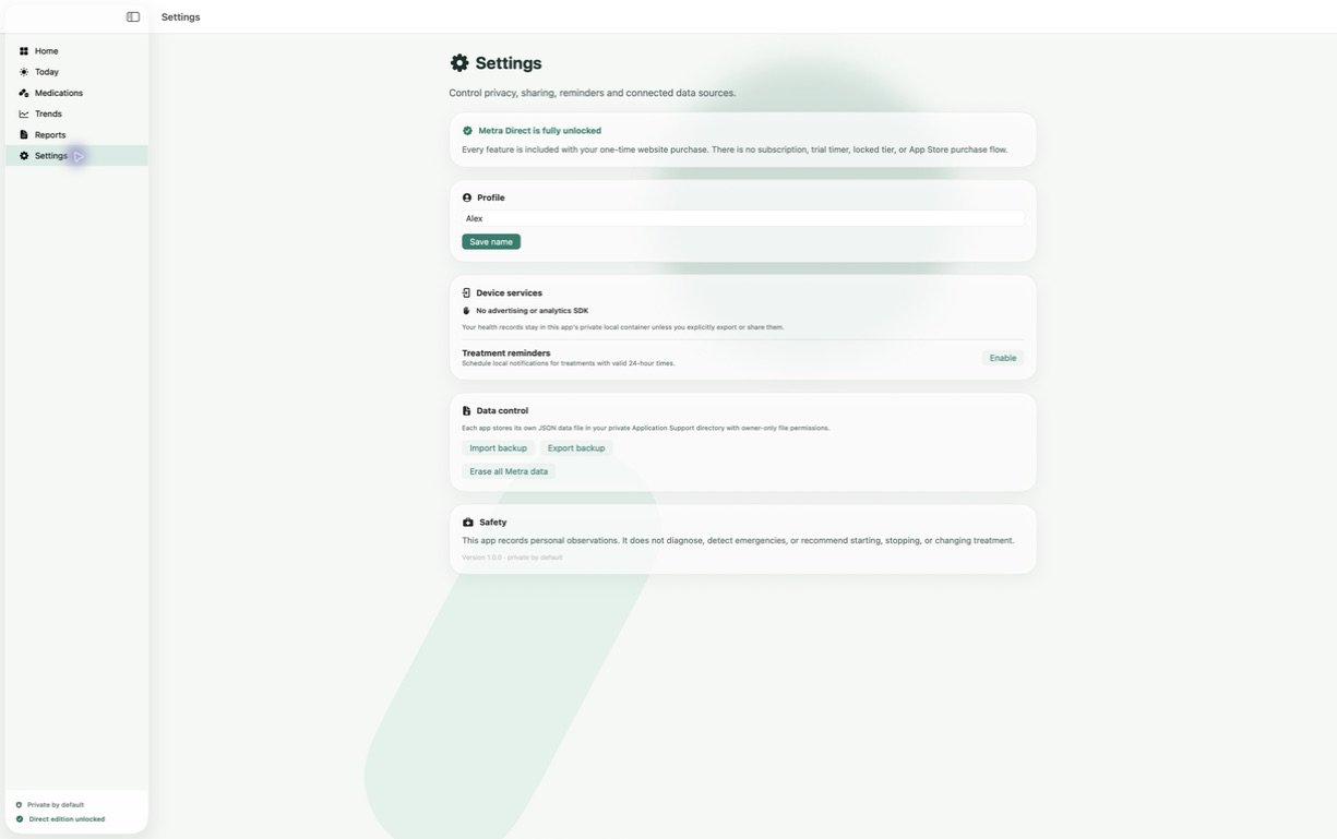 Metra — Private unlocked settings