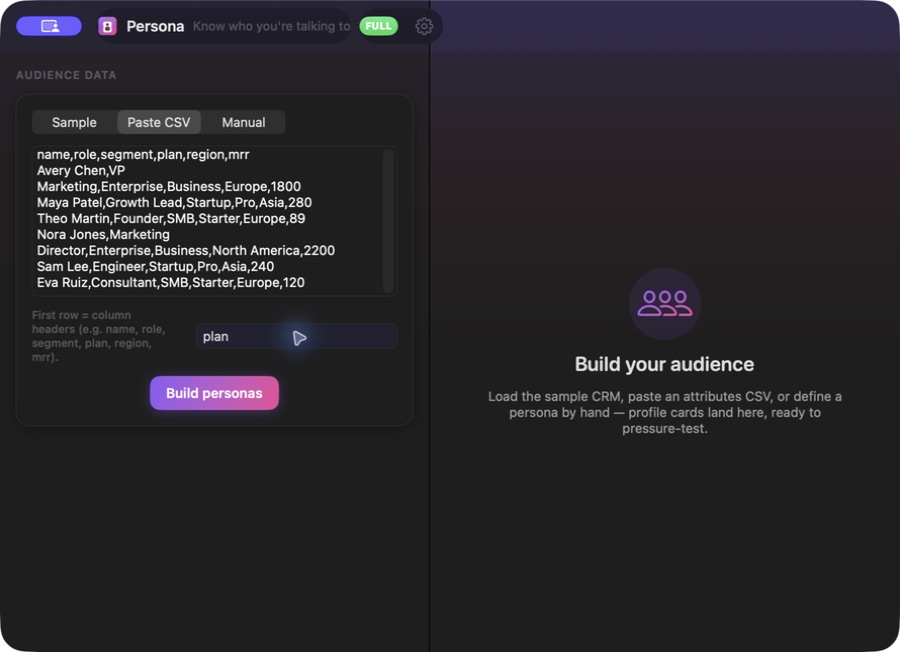Persona Audience Studio — Csv audience import