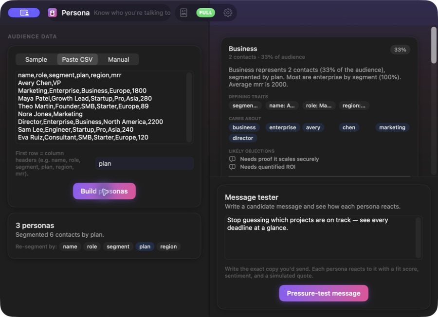 Persona Audience Studio — Custom personas