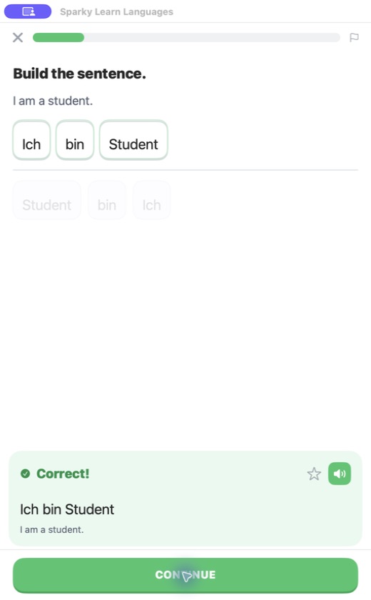 Sparky — German sentence builder correct feedback