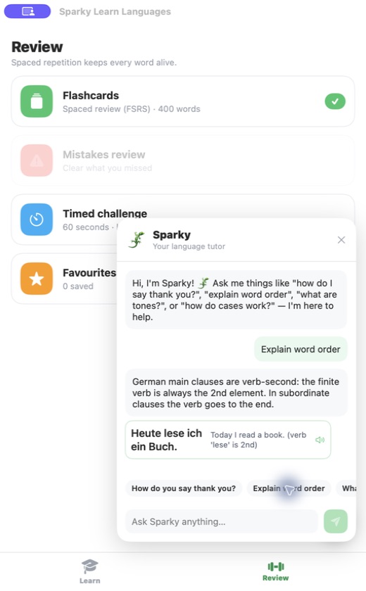 Sparky — Rule based tutor german word order