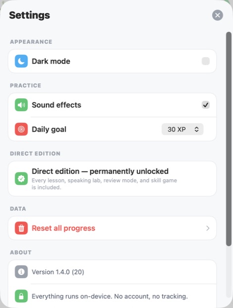 Sparky — Settings permanently unlocked direct