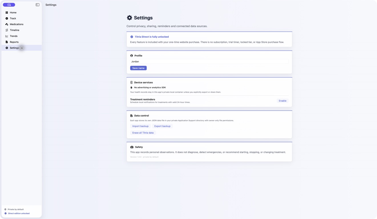 Titria — Private unlocked settings