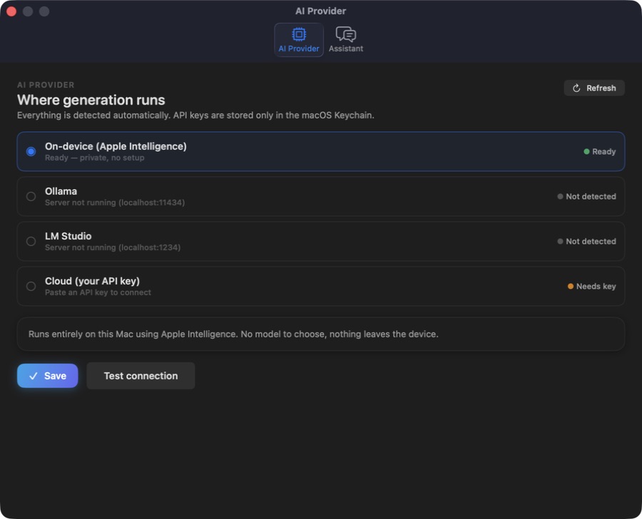 Vantage Competitor Intel — Private AI settings