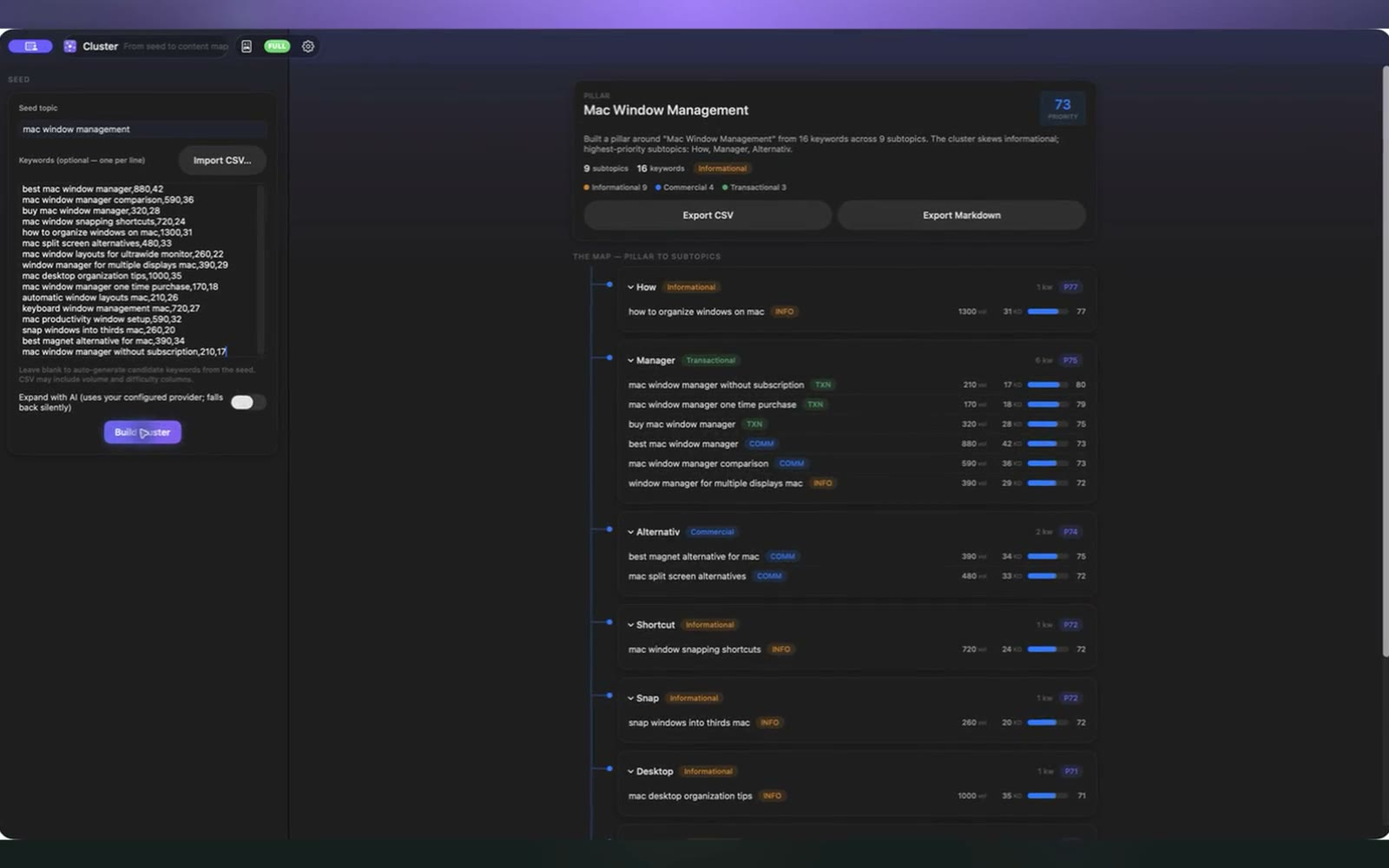 Cluster screenshot tour